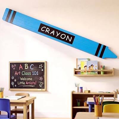 Nuanchu 31.5 Inch Giant Crayon Art Classroom Decor, Wooden Wall Art Party Back to School Decorations Jumbo Crayon Props, First Day of School Playroom Preschool Kindergarten Decor(Blue)