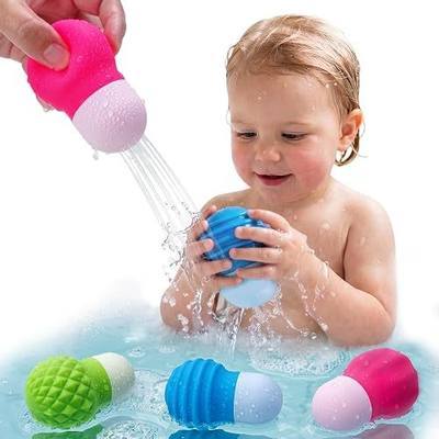 Sensory Water Squeeze Bath Toys, 3Pack Silicone Pool Floating Bulb Toys for Toddlers Kids 1-3, Mold Free Textured Water Table Fidget Toys Stocking Stuffers Gifts for Baby Boys & Girls 2-4
