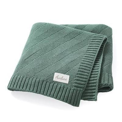 Avibae Cotton Knitted Baby Throw Blanket, Solid Color Swaddling Receiving Blanket for Newborn Boys and Girls 27×35 inches (Dark Green)