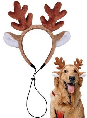 Dog Antlers Costume Dog Costume Dog Reindeer Antlers Dog Christmas Costume | Fluffy Lightweight Reindeer Antlers for Dog Reindeer Costume Reindeer Ears for Medium Large Dog Christmas Headband for Dogs