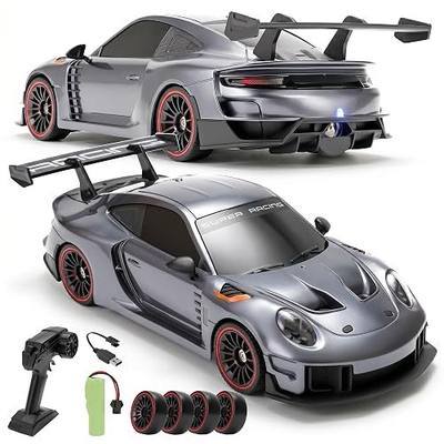 RC Drift Car with LED Headlights, Spray Mist & Underbody Lights, 2.4GHz Remote Control Car, High Speed RC Car with Extra Drift Tires, RC Cars for Adults and Kids, Indoor Outdoor Drift Car (Grey)