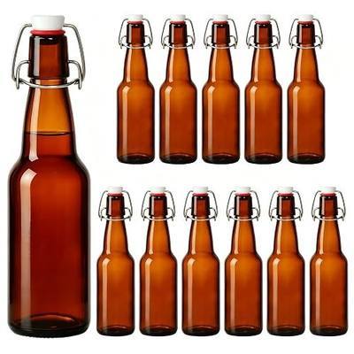 KEYWING 12oz Amber Swing Top Glass Bottles, 12 Pack Beer Bottles with Lids | Dark Flip Top Glass Bottles for Vanilla Extract, Kombucha, Fermentation, Ginger Beer, Kefir, Wine, Liqueur
