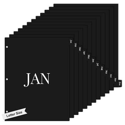 Koqye 12 Tab Dividers for 3 Ring Binder, Letter Size, JAN-DEC Monthly Tabs | Black, Planner Dividers with Tabs, Plastic Page Separators for Student, Teacher, Office, Home Organizers