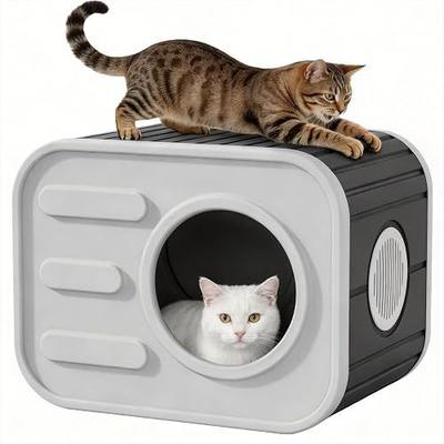 Feral Cat House for Outdoor Indoor Cats, Feral Outdoor Cat House Weatherproof,Sturdy Resin Outside Cat Shelter for Patio,Garden