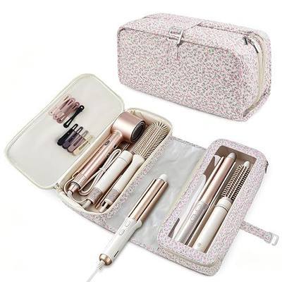 Hair Tools Travel Bag Heat Resistant Mat Compatible with Shark Flexstyle | Cute Cotton Quilted Floral Hair Tools Travel Bag for Straightener, Curling Iron and Hair Dryer, Portable Organizer