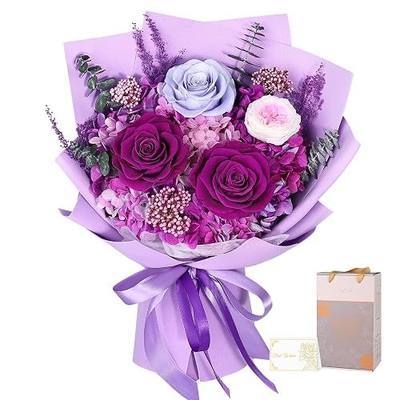 Preserved Flowers for Delivery, Purple Flowers with Gift Box and Card, Long-Lasting Forever Flower Bouquet 3+ Years, Anniversary Birthday Gifts for Women Mom Wife Grandma Her