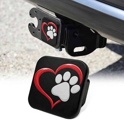 Dog Paw Love Heart Tow Hitch Covers Heavy Duty Rubber Trailer Hitch Cover 2" Receiver Plug Cap, Weather Resistant Towing Hitch Covers for Off-Road Trucks