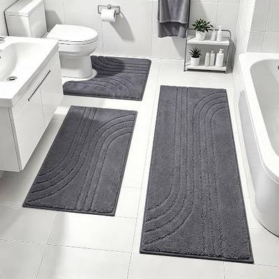 Bathroom Rug Set 3 Piece,Ultra Absorbent Quick Dry Bathroom Mats | Microfiber Bath Mat Shower Rug Runner Non Slip,Super Soft U Shaped Toilet Mats Floor Carpet,Dark Grey