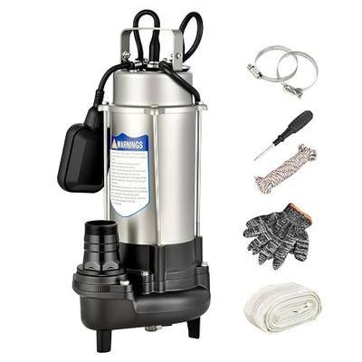 1HP Submersible Sewage Grinder Pump, Stainless Steel Housing, 2" NPT Discharge - For 30"+ Deep Sewage Basins, Septic Tanks, 52.5ft Head 6076GPH Max Flow, 115V (10400GPH(2HP))