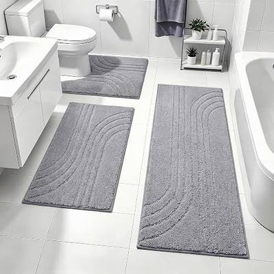 Bathroom Rug Set 3 Piece,Ultra Absorbent Quick Dry Bathroom Mats | Microfiber Bath Mat Shower Rug Runner Non Slip,Super Soft U Shaped Toilet Mats Floor Carpet,Grey