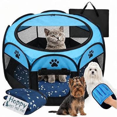 3-in-1 Cat Playpen for Indoor Cats Enclosed with Washable Pad & Glove, Portable Pop Up Dog Playpen, Foldable Pet Tent Crate Delivery Whelping Pen for Kitten, Puppy, Rabbit, Small Animals