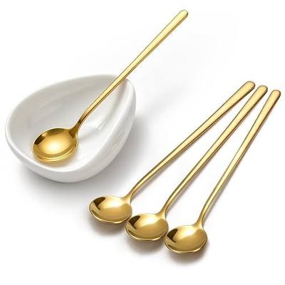 Coffee Bar Accessories: Espresso Accessories - Coffee Stirrers for Hot Cocoa Bar Supplies - Set of 4 Gold Decor Coffee Spoons with 1 Ceramic Spoon Rest - Ideal CoffeeLover Gifts