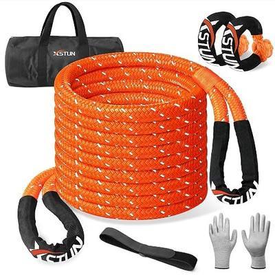 1" x30ft Kinetic Recovery Rope - 48,000 lbs Offroad (Orange) | Heavy duty 48,000 lbs snatch rope with 35% stretch for offroad recovery. Bonus Level 5 gloves. Fits Jeep, Truck, ATV.