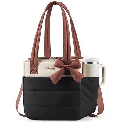 LOVEVOOK Insulated Lunch Bag Women, Stylish Puffy Adult Lunch Box with Cup Holder, Large Wide-open Leakproof Cooler Tote Bag for Work Picnic Beach Nurse Teacher College Family, Gifts for Women