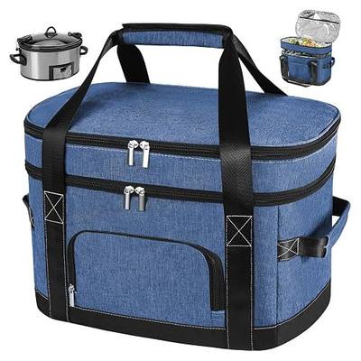 Double Layer Slow Cooker Carrying Bag - Fits 6-8 Quart Crock-Pot & Hamilton Beach Oval Slow Cookers, Insulated Travel Carrier Case with Adjustable Straps & Accessory Pocket for Utensils