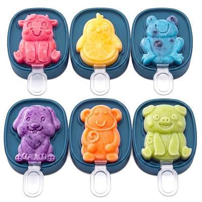 Silicone Popsicle Molds, 6 Pack Animal Ice Pop Molds with Sticks & Lids, BPA Free, Drip Guards, Stackable, Dishwasher Safe and Easy Release - Pig, Dog, Frog, Penguin, Cow, Monkey