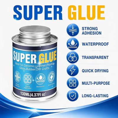 Super Glue, 4.37 Fl OZ All-Purpose Strong Adhesive for Plastic, Metal, Ceramic, Leather, Wood, Fast-Drying Cyanoacrylate Glue with Brush Applicator for DIY and Household Repairs, Long-Lasting Bond