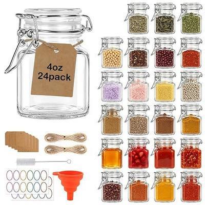 HINGWAH 24 Pack 4 oz Spice Jars, Small Airtight Glass Jars with Wire Clamp Lids for Spices, Herbs, Honey, Kitchen Organization, Crafts & Gifts, Includes Labels, Funnel, Twine, Tags & Brush