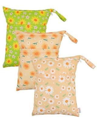 ALVA ALVABABY 3pcs Medium Cloth Diaper Wet Dry Bags Waterproof Reusable with Two Zippered Pockets Travel Beach Pool Daycare Soiled Baby Items Yoga Gym Bag for Swimsuits or Wet Clothes 3L-ZM46
