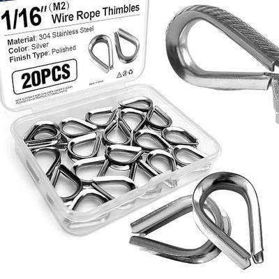 20PCS 1/16" Wire Rope Thimbles, 304 Stainless Steel Cable Thimbles | Compatible with M2 cable assemblies, for Rigging, marine and industrial hardware