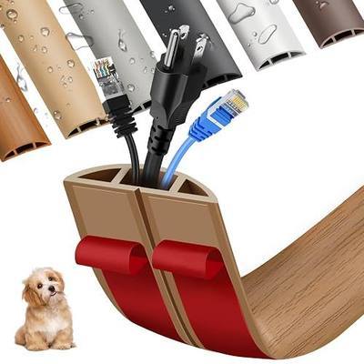 Floor Cord Cover Cord Hider Floor Cord Cover Floor Soft PVC Self Adhesive Extension Cord Covers for Floor Prevent Cable Trips for Offices Gyms Exhibitions (Light Brown Wood, 1.97" x 4feet)