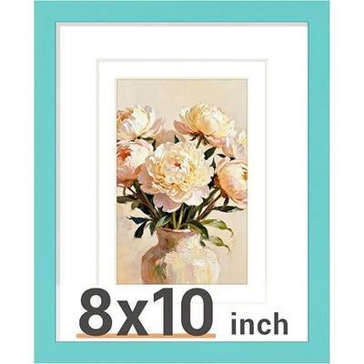 Vittanly Solid Wood 8x10 Picture Frame with Double Mat, Teal Green, 1 Pack | Display Pictures 4x6 and 5x7 with Mat or 8x10 without Mat, Covered by Plexiglass, Photo Frame for Wall or Tabletop