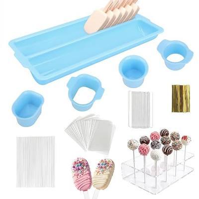 Antner Cake Pop Mold Set Complete with Double Tray, Round & Oval Cake Pop Cutter and Pusher (Blue), Acrylic Stand, 20 Sticks, 100 Lollipop Sticks, 100 Cellophane Bags & Ties for Home Baking