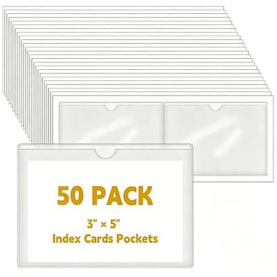 50 PCS 3" x 5" Clear Self-Adhesive Business Card Pockets and Top Open Library Card Pockets - Ideal for Organizing and Protecting Cards, Photos, and Labels