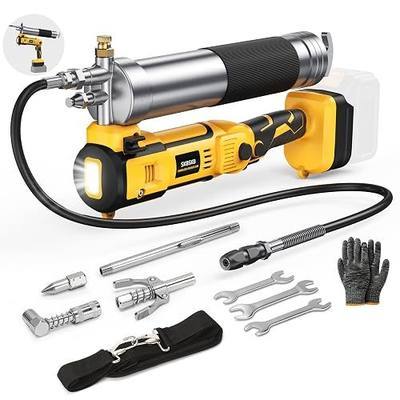 2-IN-1 Cordless Grease Gun for De-Walt 20V Battery, 12000PSI Electric Grease Gun Kit with Lock-On Trigger, LED Light, 39.4" Hose Work with Bulk &Cartridge Grease for Truck, Farm Equipment (No Battery)