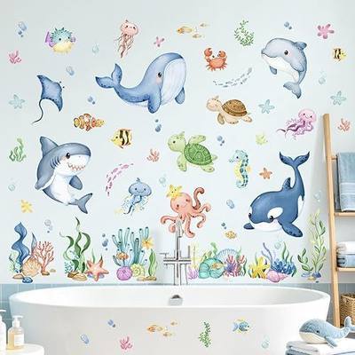 Tanlaby Under The Sea Ocean Wall Decals Seaweed Sea Turtle Whale Shark Marine Fish Wall Stickers for Kids Toddlers Baby Nursery Bedroom Living Room Playroom Decor