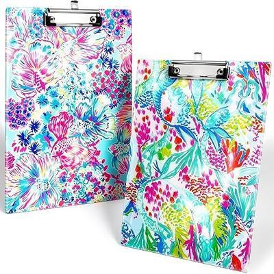 Floral Plastic Clipboard Set with Metal Clip, Cute Clipboards A4 9 x 12.5 Letter Size, Clip Boards for Women, Nurses,Teacher, Office Supplies Fashion Colorful Clip Board 2 PCS (Set2)