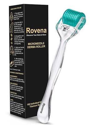 Rovena Titanium Derma Roller - 192 Individual Micro Needles Microneedling Roller for Face Body Scalp - Beard Roller for Men
