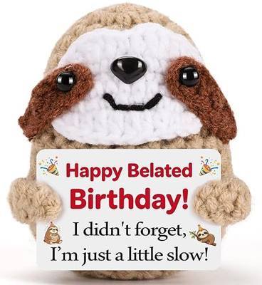 MBL Belated Birthday Gifts for Women - Belated Birthday Card for Women | Gag Funny Crochet Sloth With Cards, Happy Belated Bday Gifts Ideas for Men Him Her Daughter Son Sister Best Friends