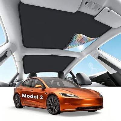 2026 Upgraded Tesla Model 3 Sunshade Roof Iridescent Nano Ice Crystal Coating, No Light Leak, No Sagging Easy Install Tesla Model 3 Accessories for 2017-2026 Model 3 & Highland- Black