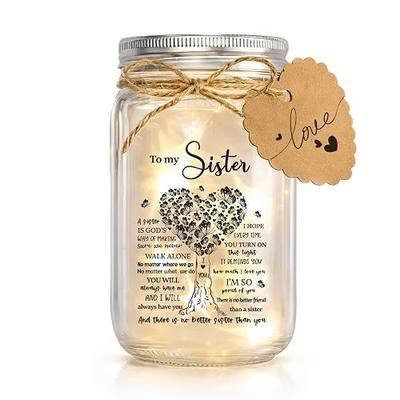 Sister Birthday Gifts - Mason Jar Night Light with Warm Lights, Best Sisters Ever Present for Big or Little Sis, Mother’s Day Christmas Valentine’s Idea Gifts for Sisters from Sister