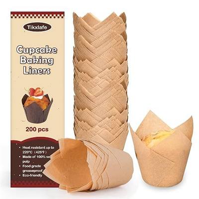 Natural Tulip Cupcake Liners, 200pcs Unbleached Greaseproof Baking Cups for Muffins, Parchment Paper Cupcake Wrappers for Party and Home Baking