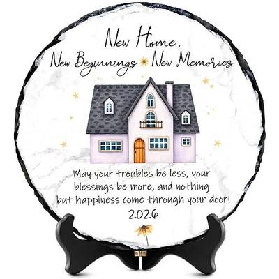 New Home Gift Slate Plaque – New Beginnings New Memories – Housewarming Gifts for New Homeowner, First Home Gift 2026, Natural Slate Stone with Stand