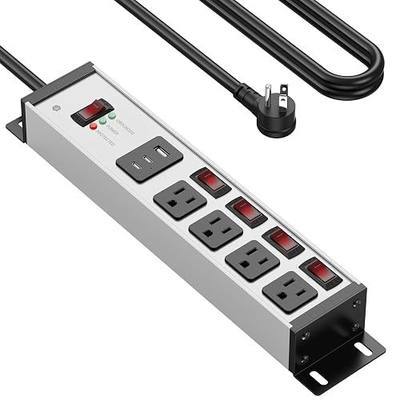 CCCEI Heavy Duty Surge Protector, 12 Gauge, USB Ports. Grey, 6FT, 1 | 20 Amp Individual Switches, Outdoor Extension Cord, Wall Flat Plug Extender, Grounding, Appliance, Garage Metal Power Strip