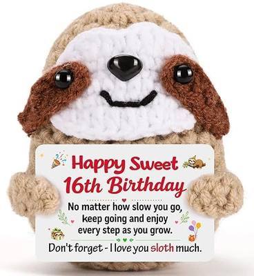 MBL Sweet 16 Birthday Gifts - 16th Sixteen Year Old Gifts for Girls Boys, Cute Crochet Sloth Happy 16 th Bday Party Favors Decorations New Driver Present for Teens Daughter Granddaughter