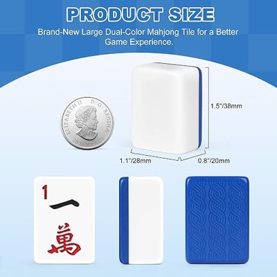 Upgraded American Mahjong Tile Set, 166 Large 1.5" Deluxe Mahjong Tiles, Mah jongg Set with Full Accessories, Travel Ready Carrying Bag, White&Blue Engraved Tiles