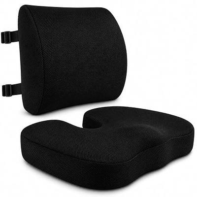 2-in-1 Memory Foam Seat Cushion & Lumbar Support Set | Ergonomic Office Chair Cushion for Tailbone, Sciatica & Help Back Pain Relief | Non-Slip Coccyx Pad, Washable Cover, Adjustable Strap