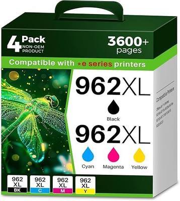 Q-image 962XL 9015e 9018e 962 Ink Cartridges Replacement for HP 962XL Ink Cartridges Combo Pack Work with OfficeJet Pro 9015e 9010 9018e 9025e 9015 9018 9012e (Black, Cyan, Magenta, Yellow, Pack of 4) | Compatible with HP OfficeJet Pro 9015e 9010 9018e 9025e 9015 9018 9012e; Rich Vivid Color for Pho