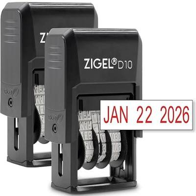 ZIGEL D10 Office Date Stamp - Self Inking Date Stamp - Red - Pack of 2