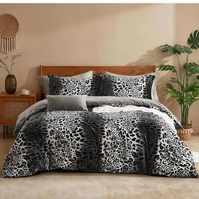 Petrichor Gray Leopard Duvet Cover Set Queen 90" x 90", 3 Piece Set with 2 Pillowcases – Ultra Soft Plush Flannel, Oeko-TEX® Certified Safe Bedding, Zipper Closure & 8 Corner Ties