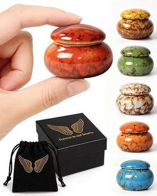 CHONOVO Small Ceramic Keepsake Urn, 1.6'' with Velvet Bag and Box | Handcrafted Ceramic, Unique Pattern, No Leak, Secure Lid, Compact Size, Fits Adult/Pet Ashes, Memorial for Shelf or Desk