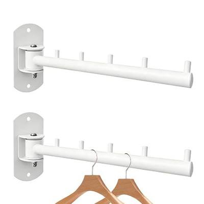 2pcs Wall Mounted Clothes Rack with Swing Arm 180°Rotation,White | 10lb Max,Powder Coating Surface,Rust-Proof,9.25 inch Long Metal Hangers with 5 Hanging Hooks for Bathroom,Laundry Room