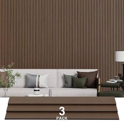 Wood Slat Acoustic Panels for Wall, 3 PACKS 94.5" x 12" (23.63ft²) 3D Fluted Sound Absorbing Panel, Wall Panels Sound Deadening Decor for Office, Home Theater, Studio (Walnut)