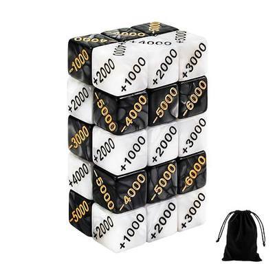 SIXPOINTS 30 Pieces Power Counter Dice Set, 15 Positive (+1000 to +6000) & 15 Negative (-1000 to -6000) Premium Marble Texture Dice, Compatible with One Piece TCG and Card Games Accessories