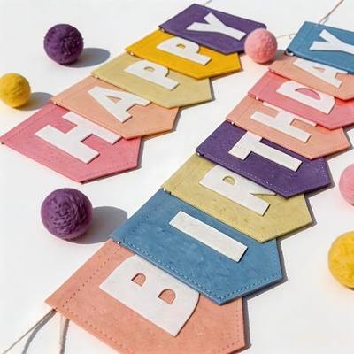 Felt Happy Birthday Banner – Pre-Strung, Easy-to-Hang Birthday Banner, Party Banners for Women, Girls, Boys, Men & Pets (Macaron)
