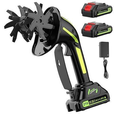 21V Cordless Tiller Cultivator for Gardening, Electric Garden Tiller Hand Tiller with 5.0Ah*2 Battery, Ergonomic Lightweight Handheld for Lawn Soil